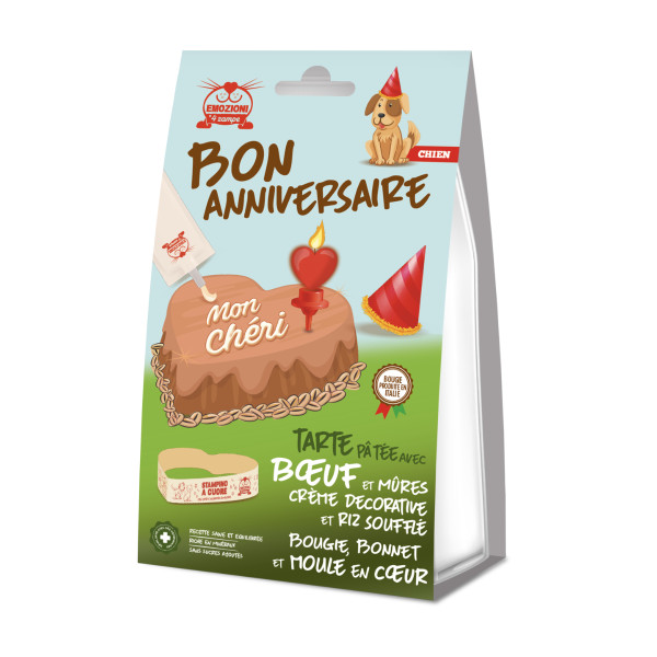 Tarte "Bon anniversaire" pour chiens - Goût Boeuf et Mûres