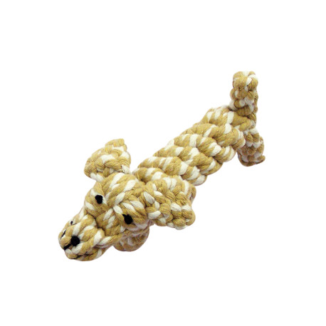 Cotton rope in the shape of a dog - brown/white - 17cm