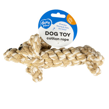 Cotton rope in the shape of a dog - brown/white - 17cm