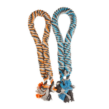 Corde en coton avec des noeuds pour chiens - orange/bleu- 90cm