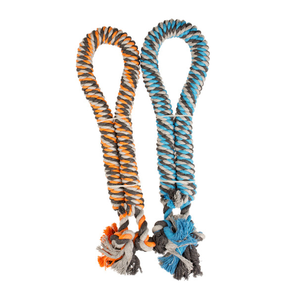 Cuerda de algodón con nudos para perros - naranja/azul - 90 cm