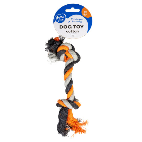 Cotton rope with two knots for dogs - grey/orange/brown - 35cm