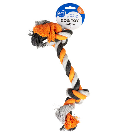 Katoenen touw met twee knopen voor honden - grijs/oranje/bruin - 37cm