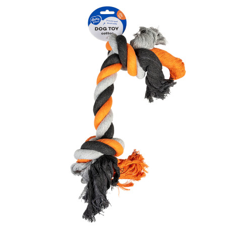 Katoenen touw met twee knopen voor honden - grijs/oranje/bruin - 45cm