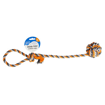 Corde en coton avec balle - orange/gris - 50cm