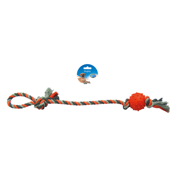 Baumwollseil mit Gummiball - orange/grau - 60cm