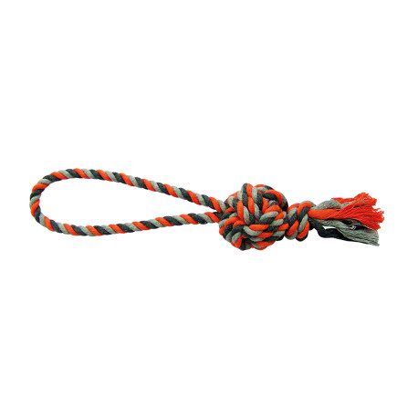 Cotton rope with ball - orange/grey - 35cm