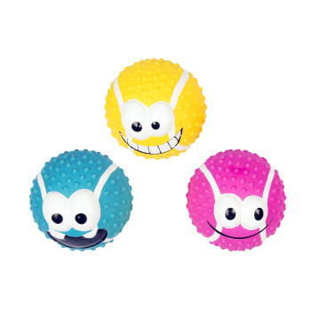 Balle de tennis en latex smiley - Couleurs mix - 6,5cm