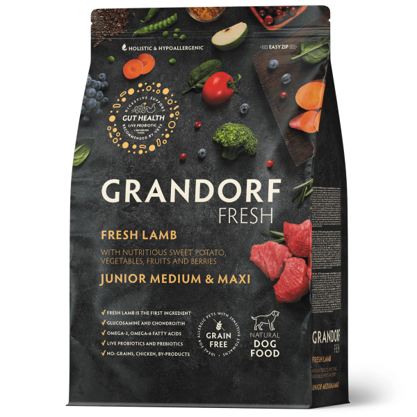 Vers Lam en Zoete Aardappel 1kg - Vers - Junior Medium & Maxi - Grandorf