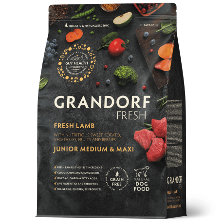 Vers Lam en Zoete Aardappel 1kg - Vers - Junior Medium & Maxi - Grandorf