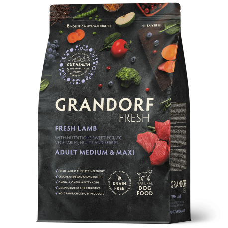 Vers Lam en Zoete Aardappel 3kg - Vers - Adult Miedium & Maxi - Grandorf