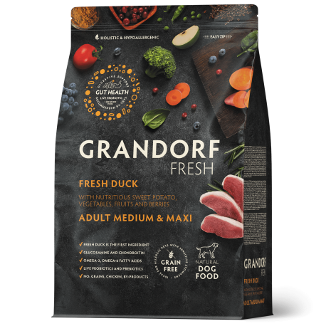 Verse eend en zoete aardappel 10kg - vers - adult miedium en maxi - Grandorf