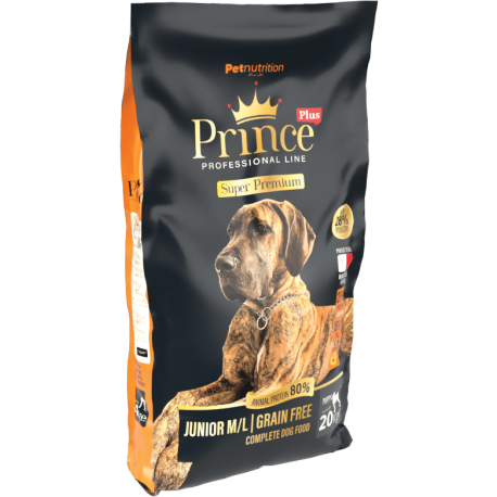 Croquetas para perro 20 kg - Junior M/L - Súper Premium - Sin Granos - Prince Plus