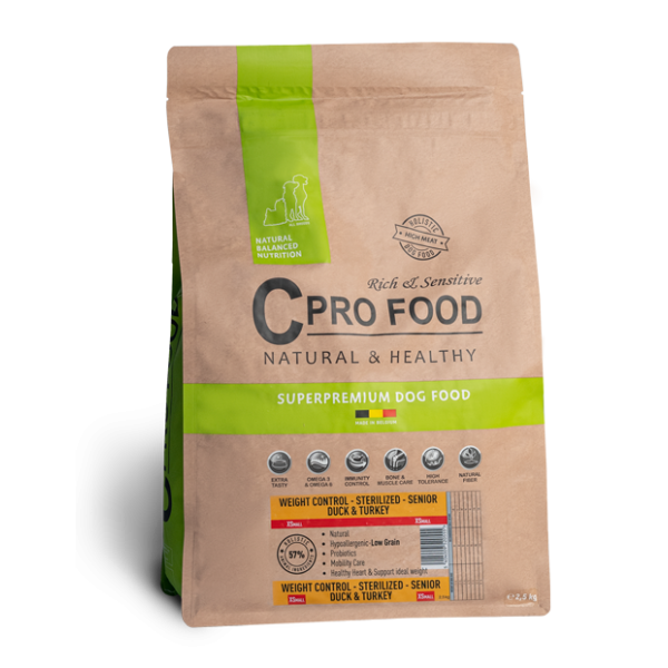 Controle de Peso Adulto com pato e peru 10kg - XS - Ração para cães seniores ou esterilizados - CproFood