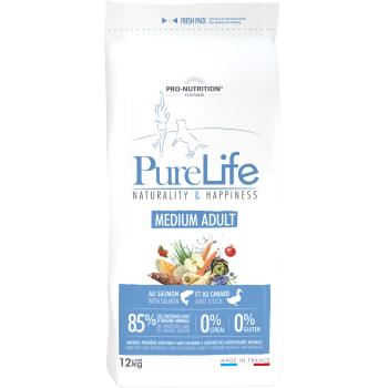 Croquettes sans céréales pour chien Medium Adult Pure Life Flatazor Pro Nutrition 12kg