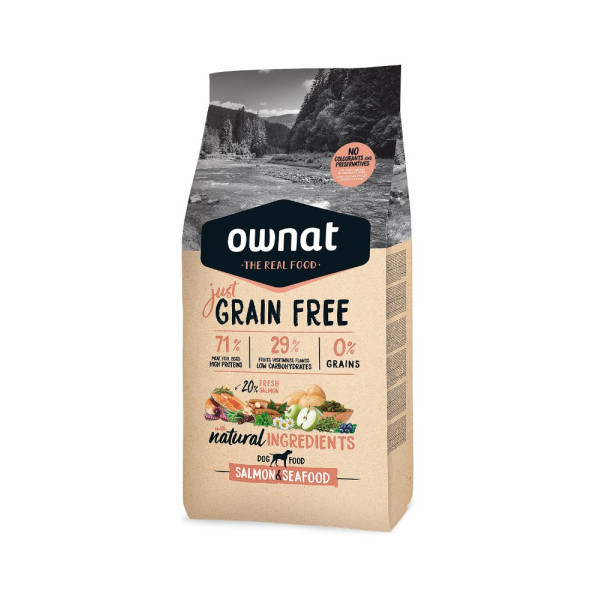 OWNAT Just Grain Free Adult getreidefrei mit Lachs & Meeresfrüchten für erwachsene Hunde 3kg