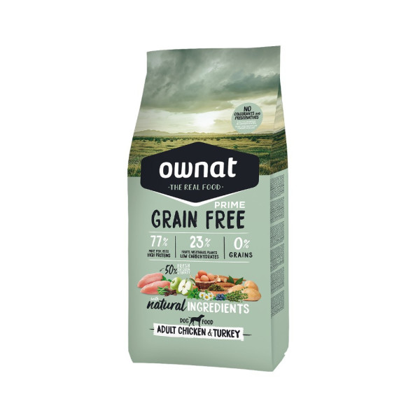 OWNAT PRIME Grain Free Adult sin cereales con pollo y pavo para perro adulto 3 kg